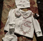 Zartlicht® Personalisierte Babyausstattung (4-teiliges Set) aus 100 % Bio-Baumwolle – Erstlingsset mit Strampler, Decke, Mütze & Fäustlingen mit Bestickung