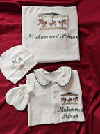 Zartlicht® Personalisierte Baby-Erstlingsausstattung aus Bio-Baumwoll-Jersey – 4-teiliges Set mit Wunschnamen & Doppel-Lagen Decke