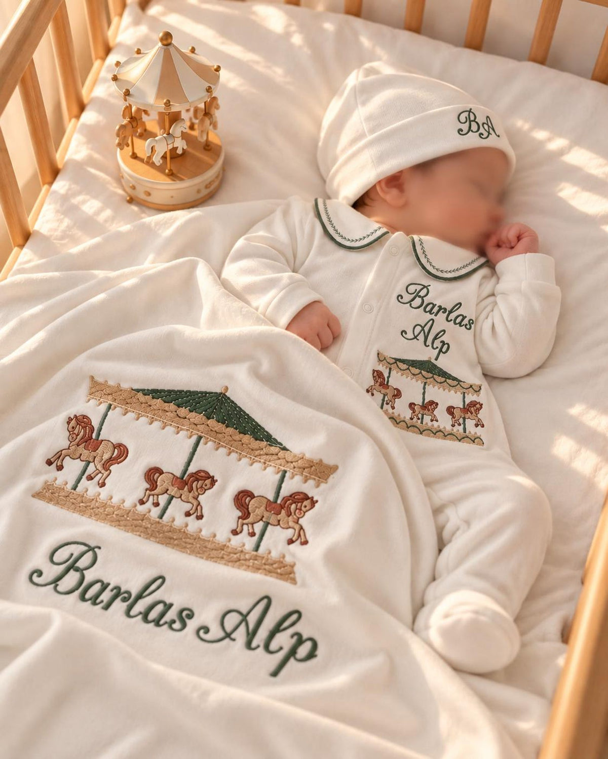 Zartlicht® Personalisierte Baby-Erstlingsausstattung aus Bio-Baumwoll-Jersey – 4-teiliges Set mit Wunschnamen & Doppel-Lagen Decke